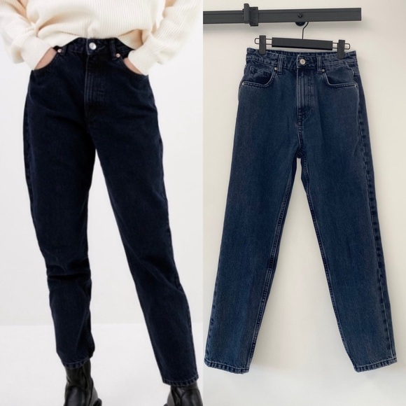 Zara Classic Mom Fit Dark Indigo High Rise Jeans Size 4 - Picture 1 of 9